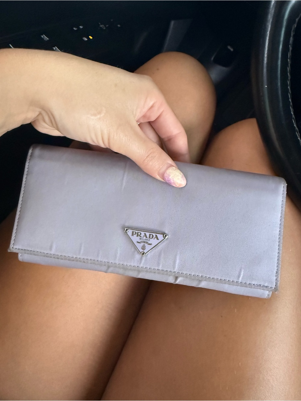 Prada Light Lavender Nylon Continental Wallet with Silver Logo